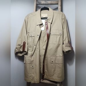 Rare Find: Micheal Kors NWT button down khaki shirt with faux leather de…